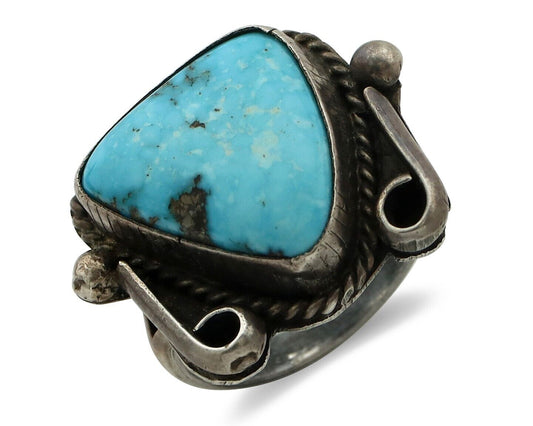 Navajo Ring 925 Silver Morenci Turquoise Native American Artist C.80's