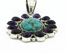 Navajo Pendant .925 Silver Natural Turquoise & Amethyst Signed Artist BP C.80's