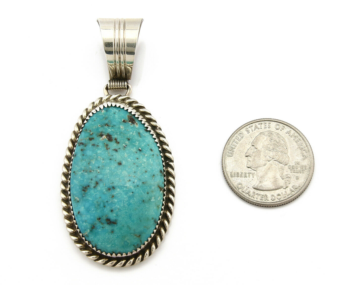 Navajo Pendant Turquoise Mountain .925 Silver Signed LTB C.80's