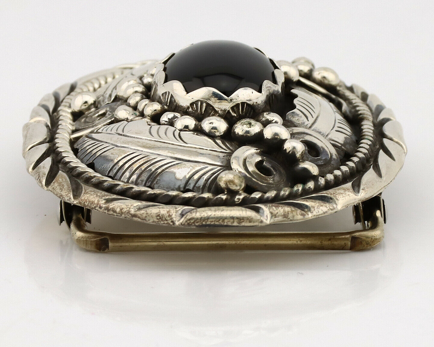 Navajo Belt Buckle .925 Silver Black Onyx Artist Signed C Montoya C.1980's