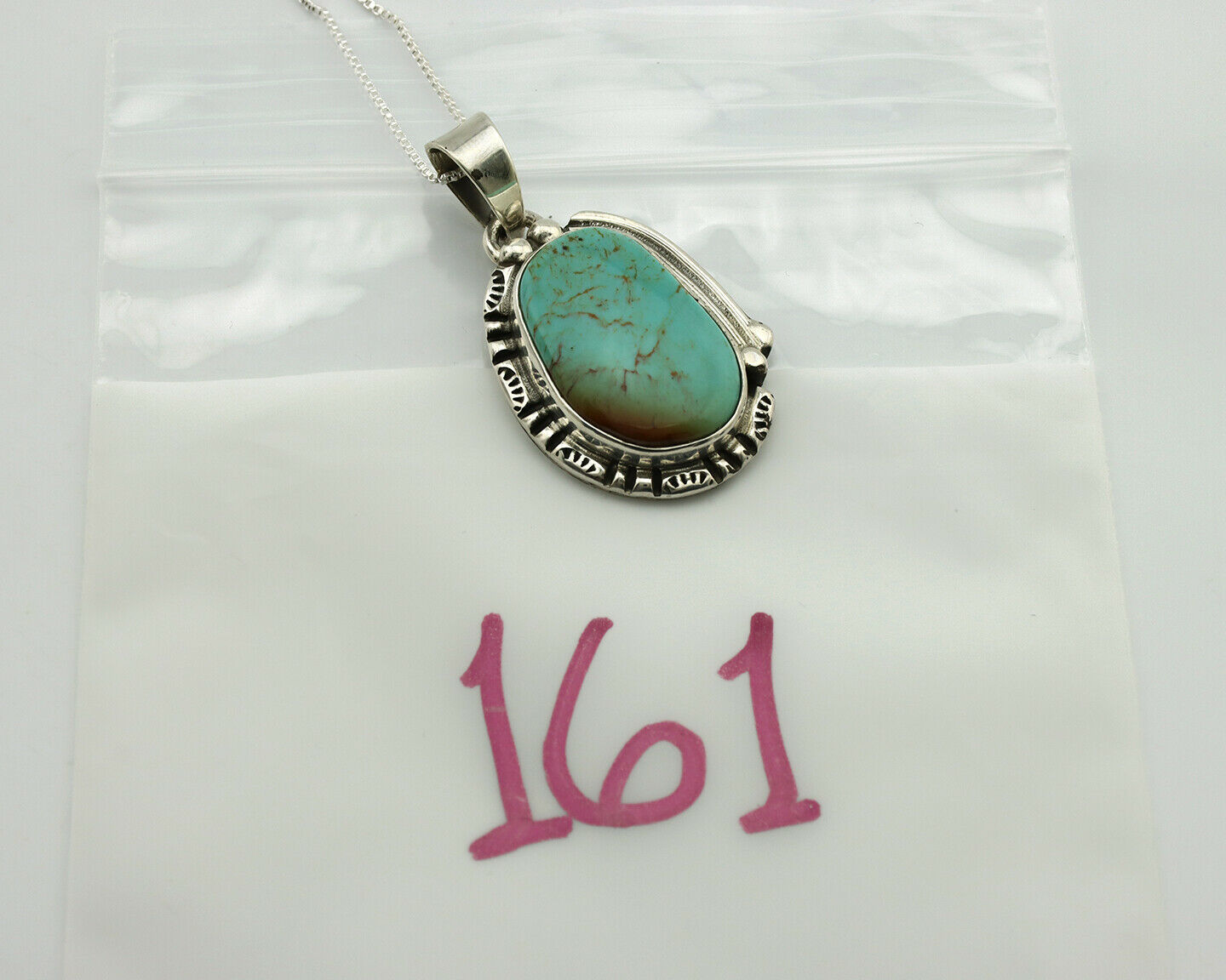 Navajo Necklace .925 Silver Kingman Turquoise Signed Gecko C.1980's