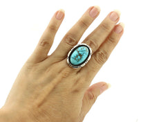 Navajo Ring 925 Silver Morenci Turquoise Artist Signed M Thompson C.80's
