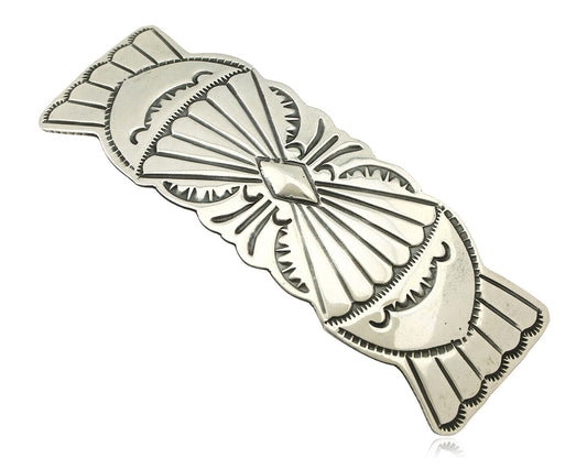 Navajo Hair Clip Barrette .925 Silver Hand Stamped Artist Signed Harold Tom C80s