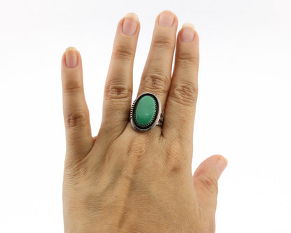 Navajo Ring .925 Silver Green Turquoise Native American Artist C.1980's