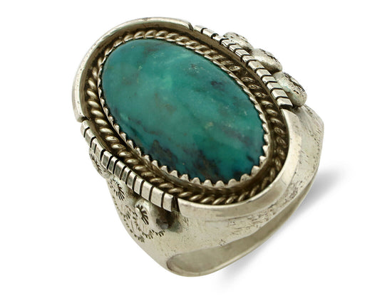 Navajo Ring .925 Silver Kingman Turquoise Artist Signed BB C.80's