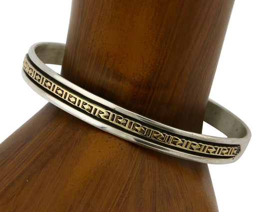 Navajo Bracelet SOLID .925 Silver & 12K Gold Filled Signed E Cuff C.80's