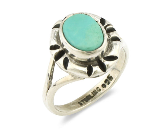 Navajo Ring .925 Silver Kingman Turquoise Artist Signed Gecko C.90's