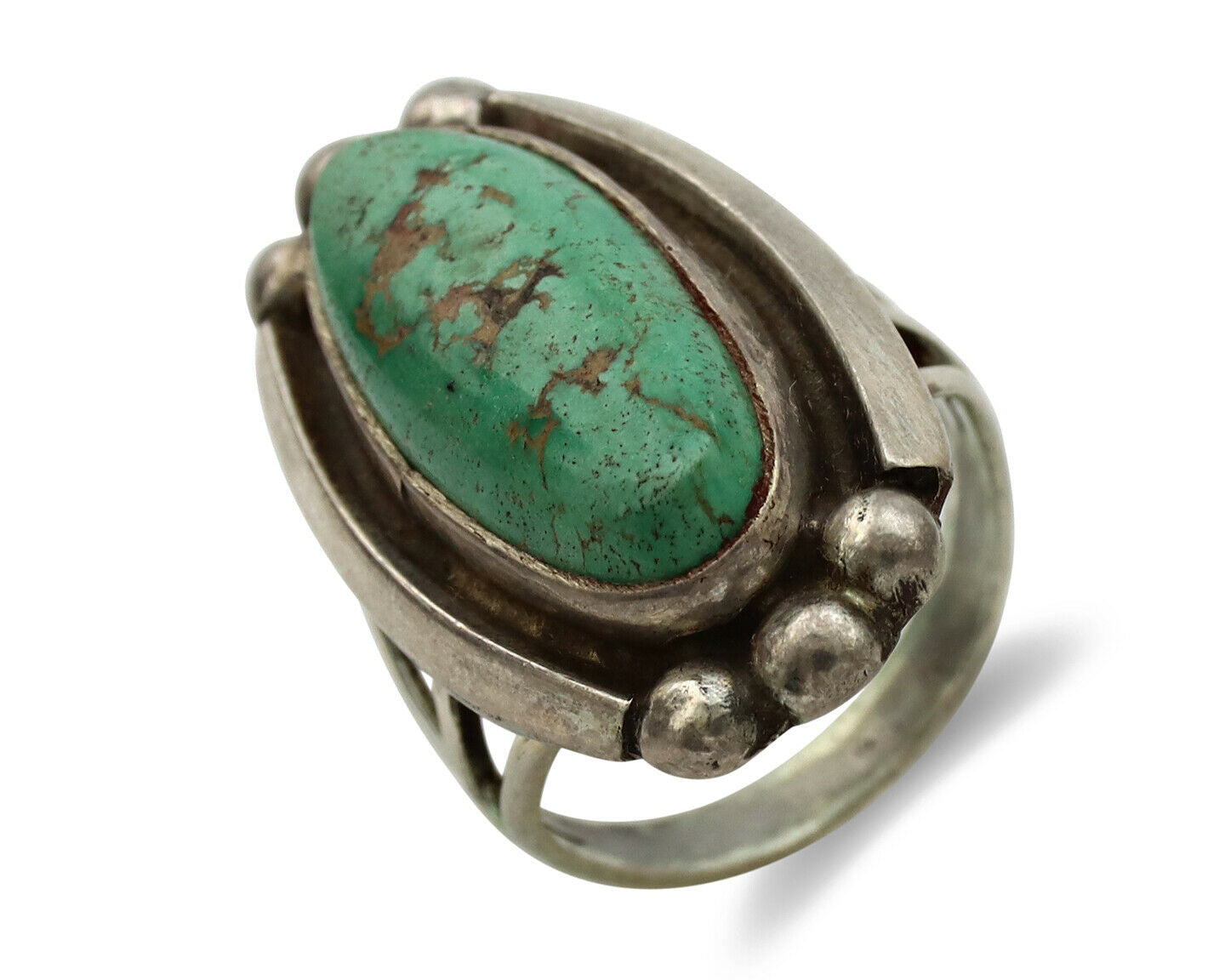 Navajo Ring .925 Silver Green Turquoise Signed Sun C.80's