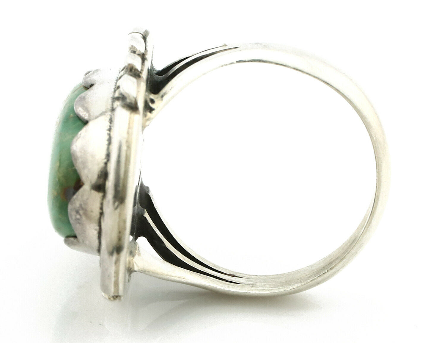 Navajo Ring .925 Silver Natural Green Turquoise Signed Apache C.80's