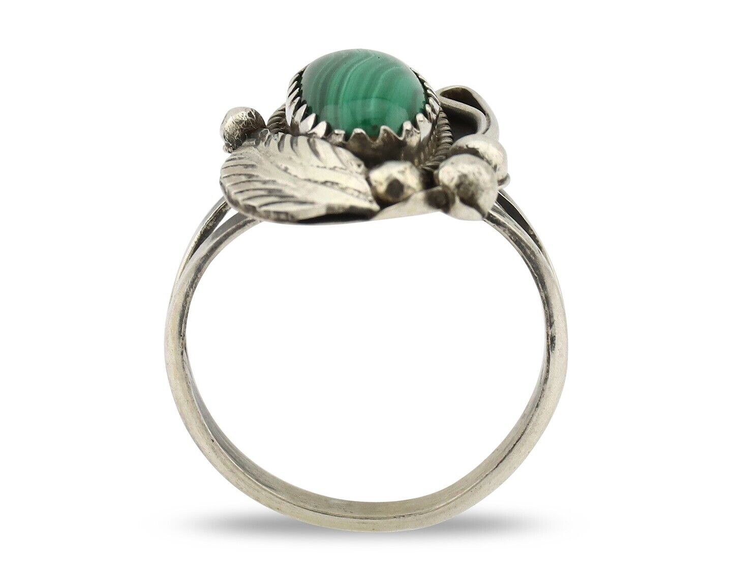 Navajo Ring 925 Silver Natural Malachite Artist Signed Justin Morris C.80's