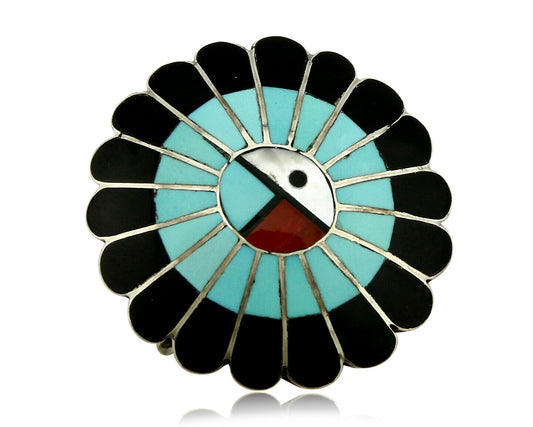 Zuni Handmade Inlaid Tiwa Pendant Brooch Pin 925 Sterling Silver LL Dickson 1998