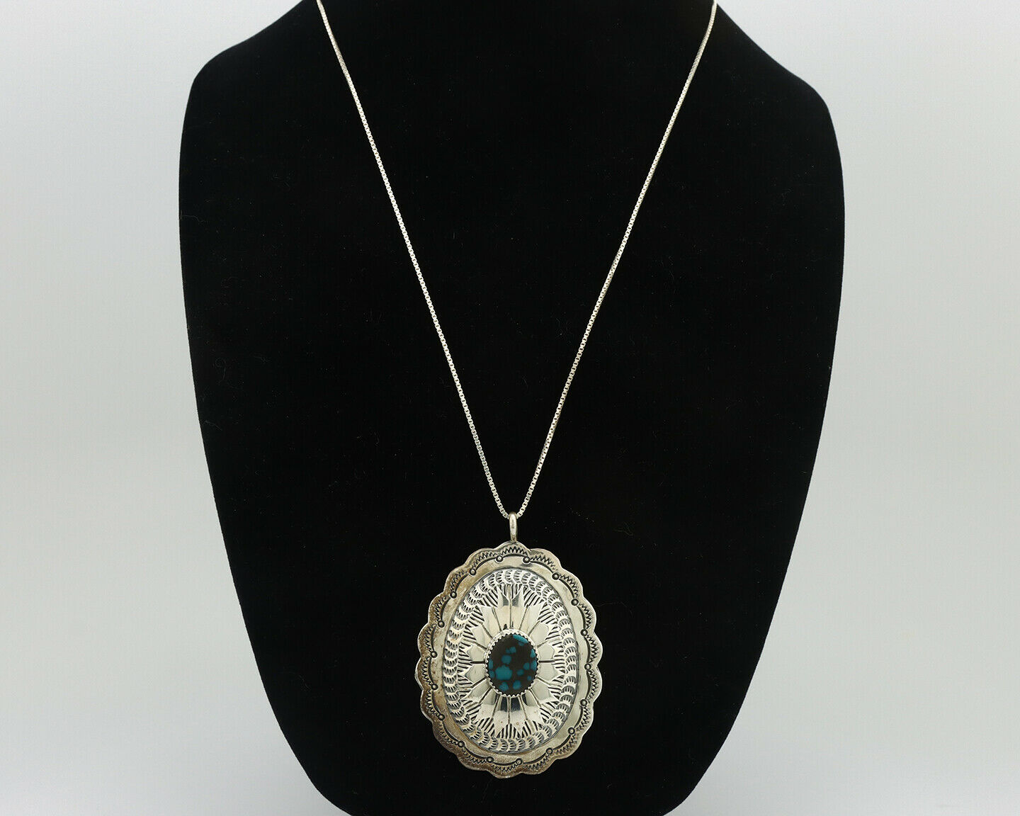 Navajo Necklace .925 Silver Spiderweb Turquoise Signed Marcella James C.80's