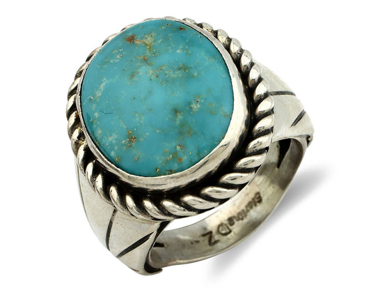 Navajo Ring .925 Silver Morenci Turquoise Artist Signed DZ C.80's