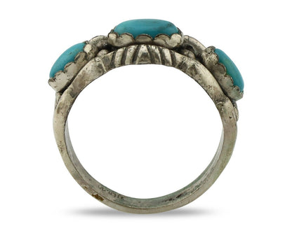 Navajo Ring .925 Silver Natural Blue Turquoise Native American Artist C.80's