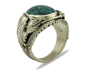 Navajo Ring 925 Silver Natural Spiderweb Turquoise Artist Signed NEZ C.80's