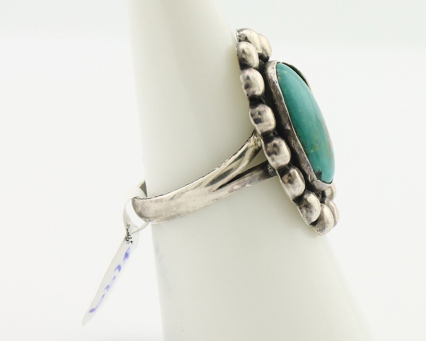 Navajo Ring .925 Silver Blue Gem Turquoise Native American Artist C.80's