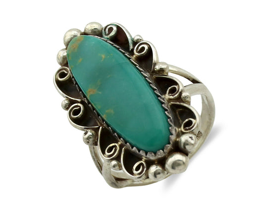 Navajo Ring .925 Silver Blue Southwest Turquoise Signed TALHAT C.80's