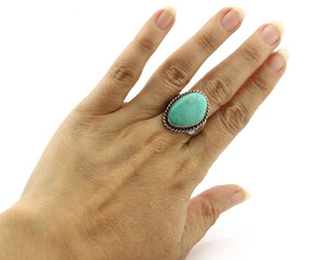 Navajo Ring .925 Silver Blue Turquoise Native Artist Signed C.80's