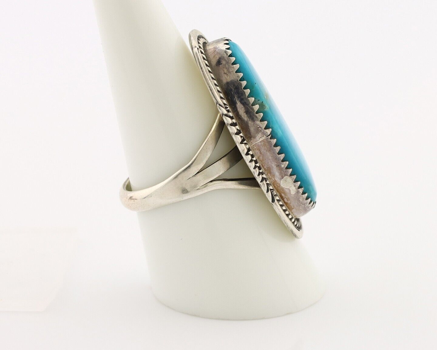 Navajo Ring 925 Silver Blue Gem Turquoise Artist Signed M Begay C.80's