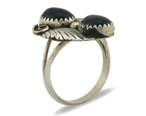 Navajo Ring 925 Silver Natural Mined Onyx Artist Signed T Thomas C.80's