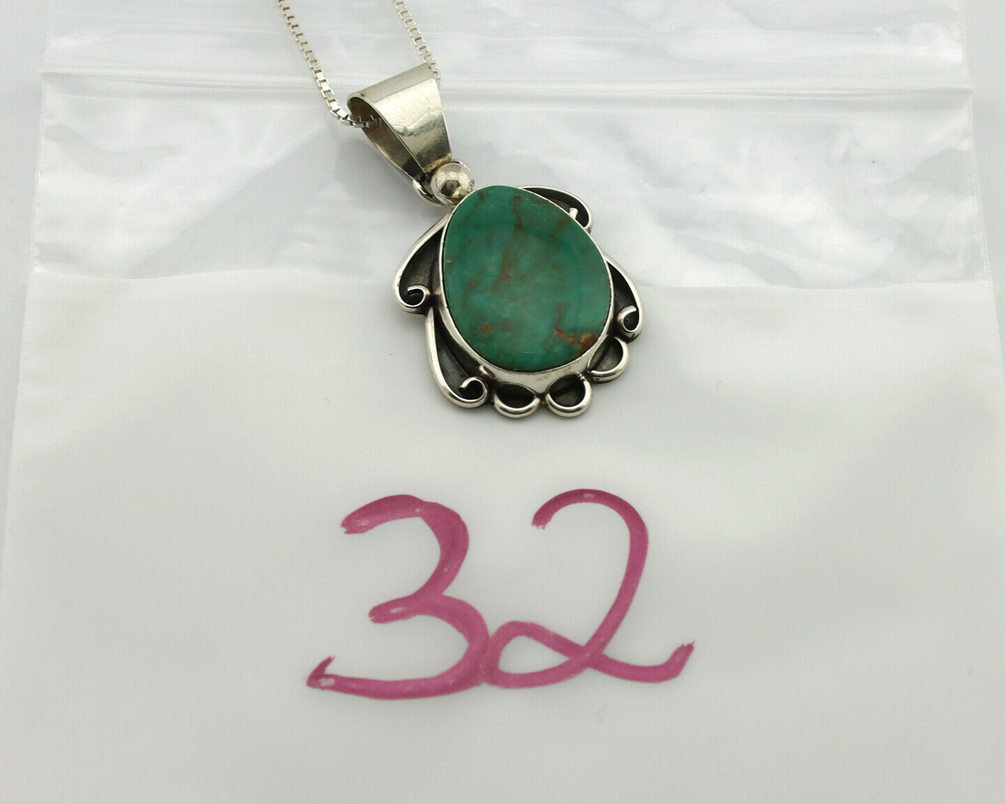 Navajo Necklace .925 Silver Manassas Turquoise Artist Signed Sunrise C.80's