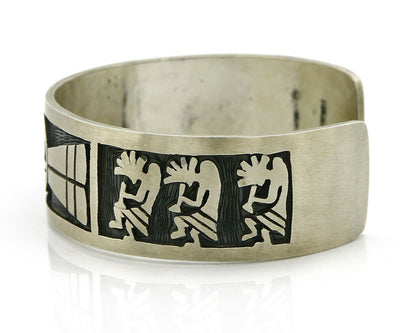 Hopi Bracelet .925 Silver Handmade Kokopelli Corn Sun Overlay Cuff