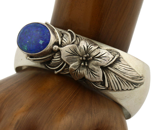 Navajo Bracelet .925 Silver Natural Blue Lapis Artist Signed Native American 80s