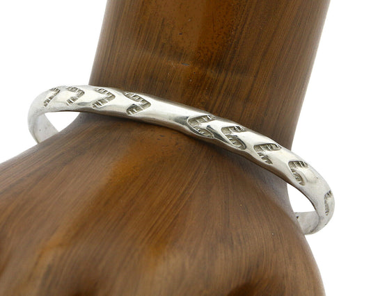 Navajo Bracelet .925 Silver Hand Stamped Arrow Head Artist V Montoya C.80's