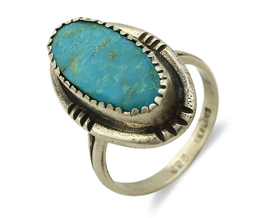 Navajo Ring .925 Silver Blue Turquoise Native American Artist C.1980's