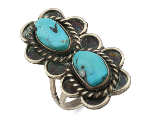 Navajo Ring .925 Silver Globe Turquoise Native Artist C.80's