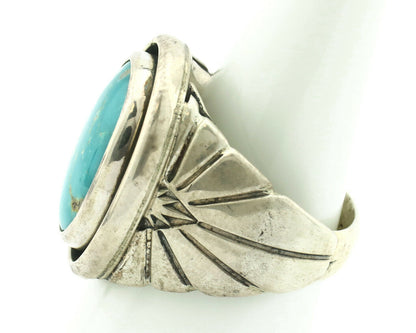 Navajo Ring .925 Silver Blue Gem Turquoise Artist Signed DZ C.80's