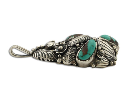 Navajo Pendant 925 Silver Natural Mined High Grade Turquoise Signed Tom Willeto