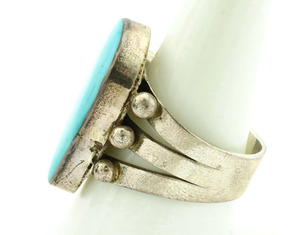 Navajo Ring .925 Silver Blue Turquoise Artist Signed UT C.1980's