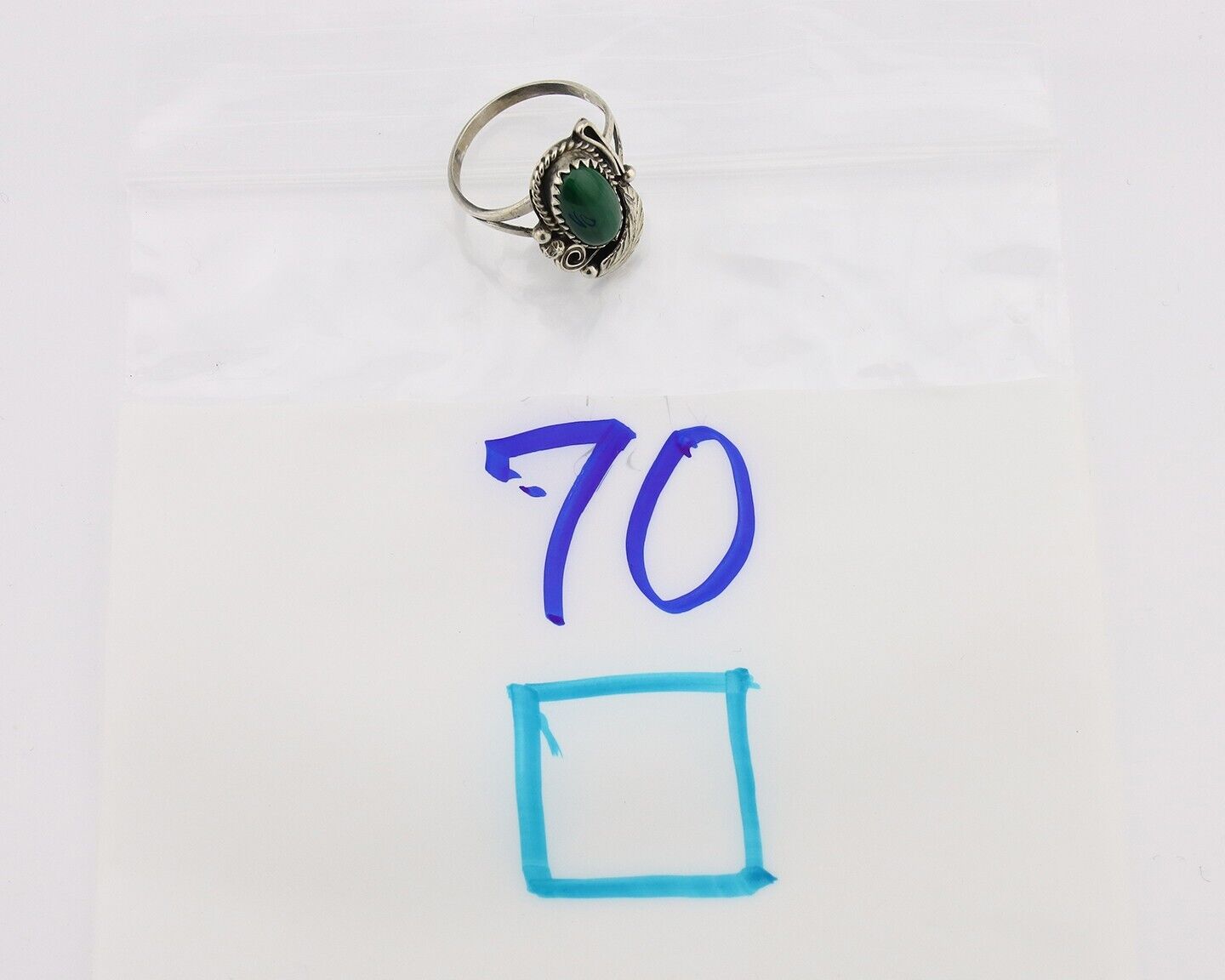 Navajo Ring 925 Silver Natural Malachite Artist Signed Justin Morris C.80's