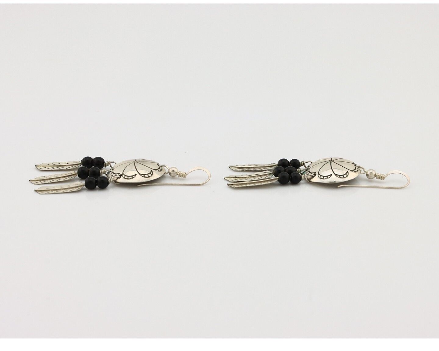 Navajo Earrings 925 Silver Natural Black Onyx Artist Signed T C.80's