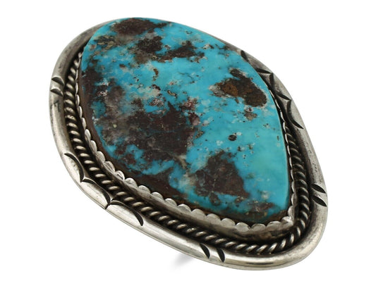 Navajo Ring 925 Silver Morenci Turquoise Artist Signed PLATERO C.80s