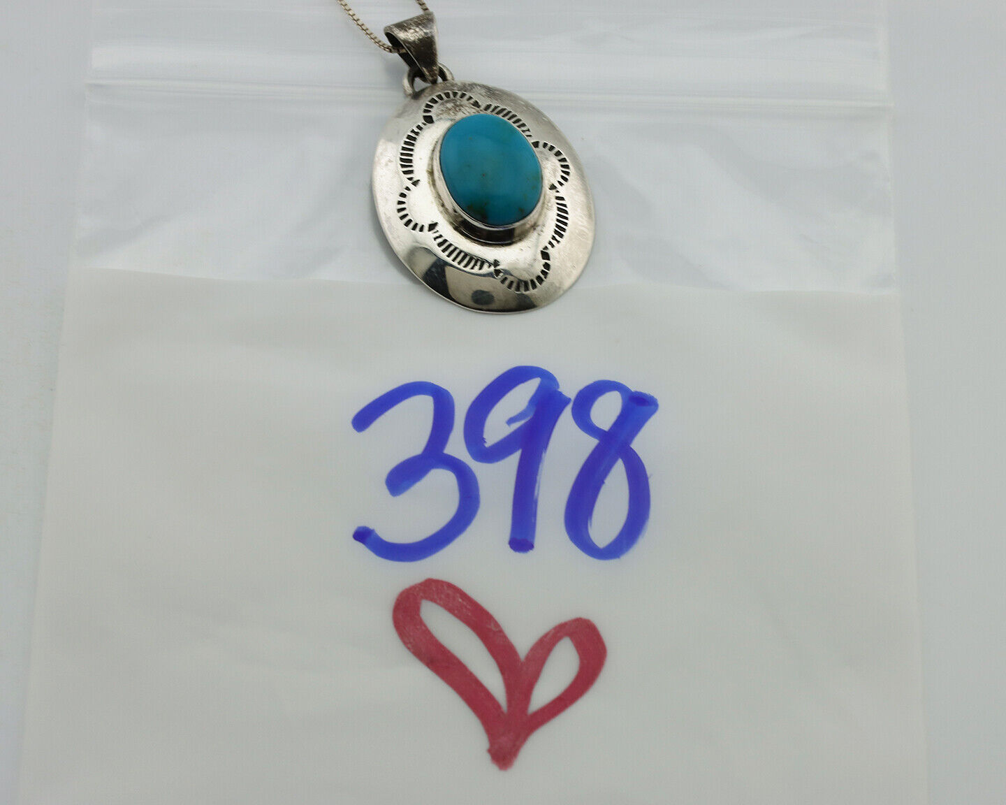 Navajo Necklace 925 Silver Blue Turquoise Hand Stamped Native Artist C.80's