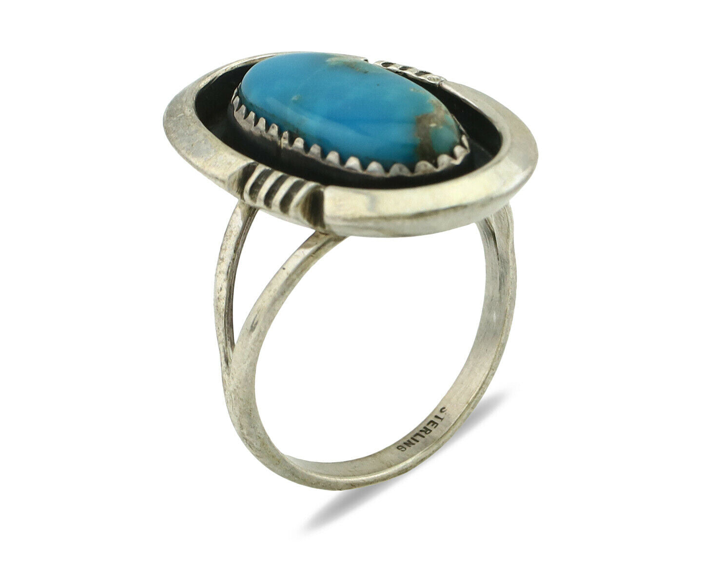 Navajo Ring .925 Silver Natural Turquoise Native American Artist C.80's