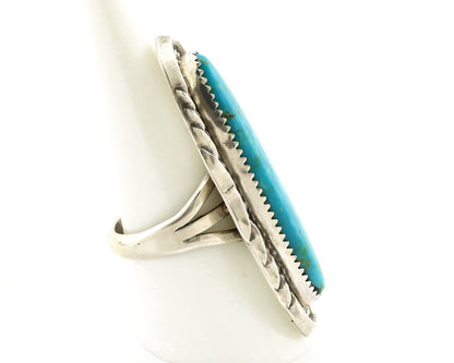 Navajo Ring 925 Silver Natural Blue Gem Turquoise Artist Signed Mike Begay C.80s