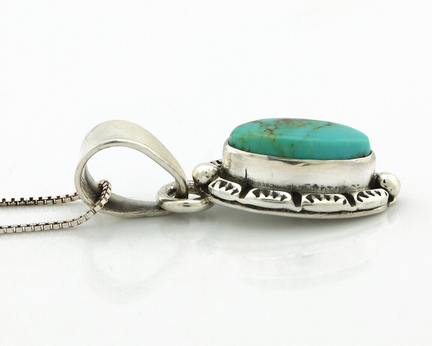 Navajo Necklace 925 Silver Kingman Turquoise Artist Signed Gecko C.80's
