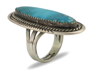 Navajo Ring 925 Silver Natural Blue Turquoise Artist Signed W Denetdale C.80's