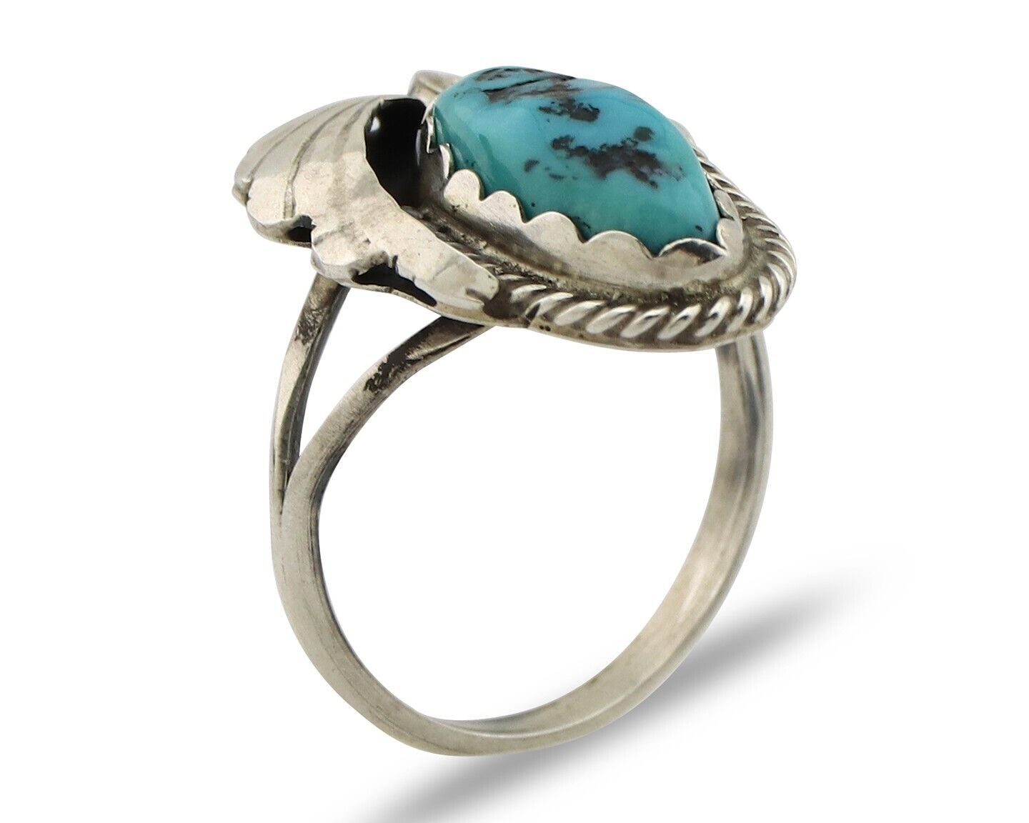 Navajo Inlaid Ring 925 Silver Blue Turquoise Artist Signed Justin Morris C.80s