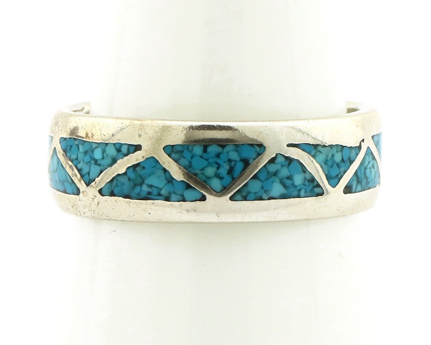 Navajo Chip Inlay Ring 925 Silver Sleeping Beauty Turquoise Artist Silver Cloud