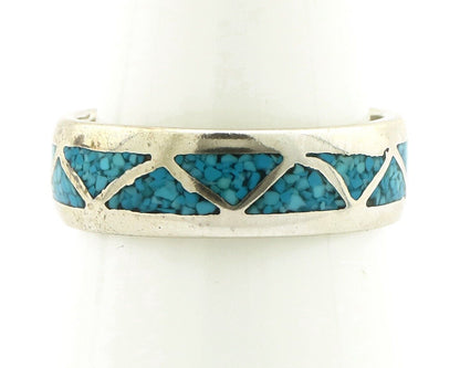 Navajo Chip Inlay Ring 925 Silver Sleeping Beauty Turquoise Artist Silver Cloud