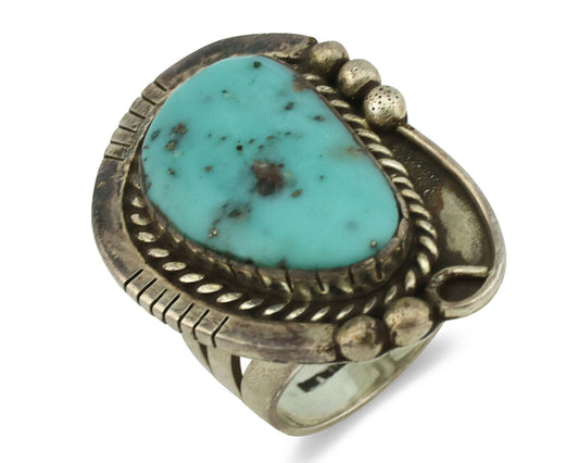 Navajo Ring .925 Silver Morenci Turquoise Artist Signed MN C.1980's