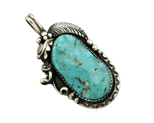 Navajo Pendant .925 Silver Kingman Turquoise Signed Artist Tom Willeto C.80's