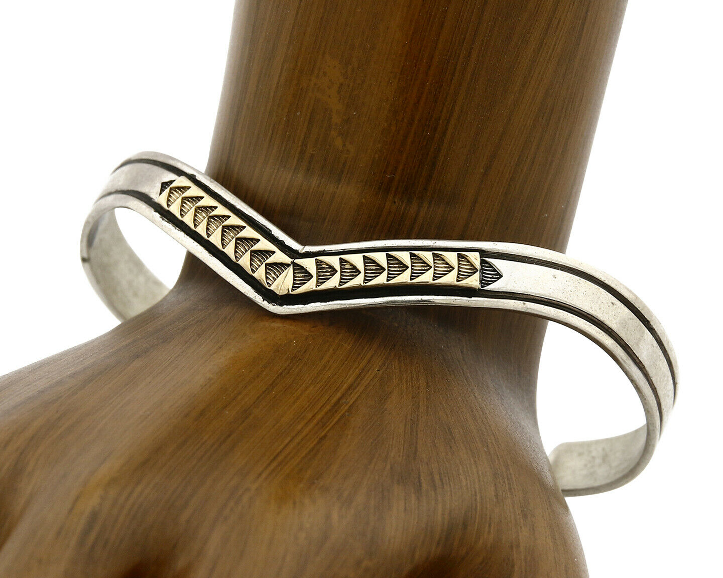 Navajo Bracelet .925 Silver & 14k Solid Gold MM Rogers and