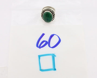 Navajo Ring 925 Silver Hand Stamped Mined Malachite Artist Signed NAKAI C.80's