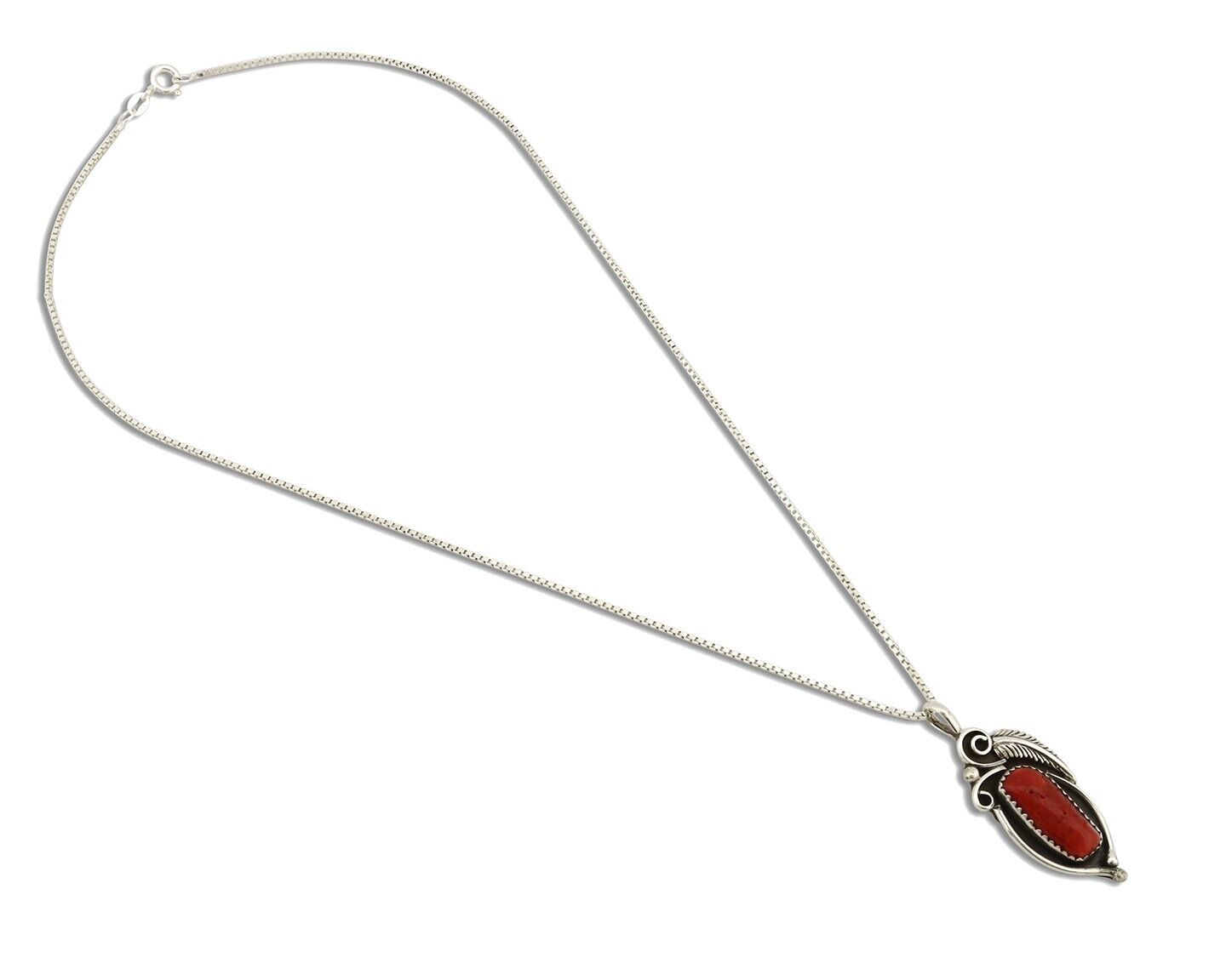 Navajo Necklace 925 Silver Red Medterranean Signed Josephine Rojas C.80's