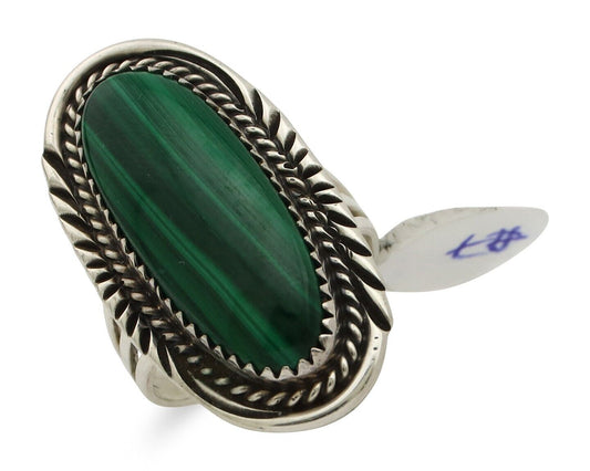 Navajo Ring .925 Silver Malachite Hand Stamped Signed William Denetdale C.80's